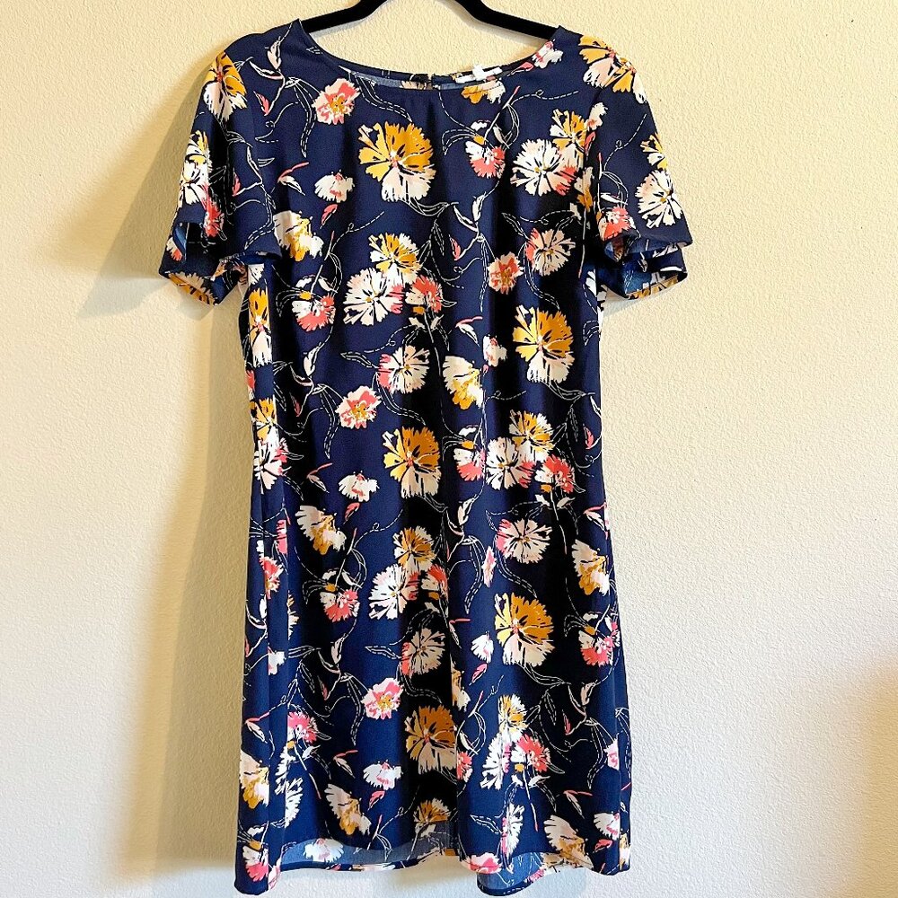 Maurices Floral Short Sleeve Navy Blue Shift Dress